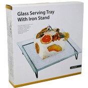 Wholesale - 10.23" GLASS SERVING TRAY W/METAL STAND C/P 8, UPC: 068296510856